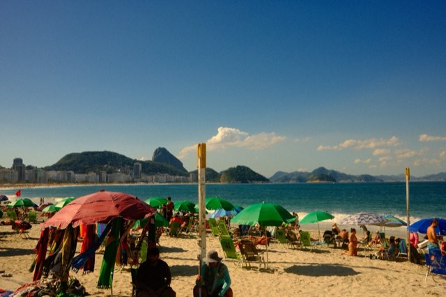 Beach umbrellas along Copacabana from Max Nicholson's archive