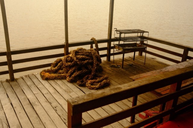 Coiled rope on a wooden deck from Max Nicholson's archive