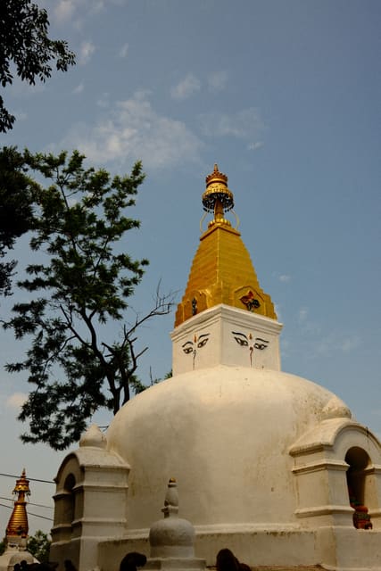 White stupa with a golden spire from Max Nicholson's archive